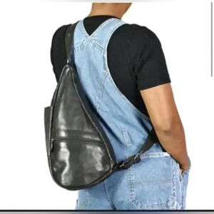 Ameribag Blue Leather Classic Healthy Back Bag Mono-Sling Backpack